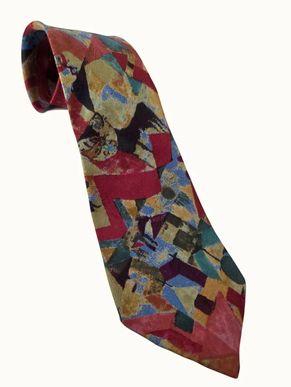 Fumagallis Italian Silk Tie 90s Abstract Geometric Purple Rose Green Black 3.75